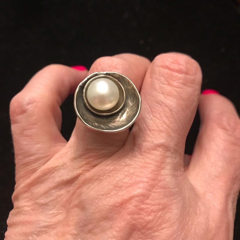 SIGNED DIDAE ISRAEL STERLING SILVER 925 PEARL RING SZ 7